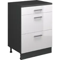 Vicco Keukenkast voor schuine wand R-Line Wit Hoogglans 60 cm zonder schuine kant met 3 lades, Model 61706