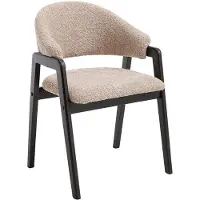 Vente-unique Set van 6 stoelen met armleuningen in bouclé stof en rubberhout - Taupe en zwart - SOLUNA