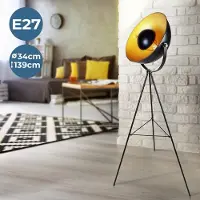 Jago Staande lamp met statief, 163 cm hoog, zwart- goud, driepoot, retro