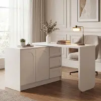Sweiko Hoekbureau - L-bureau - 360° draaibaar - 3 lades - Opbergkast - 75 x 110–170 x 40 cm - Wit