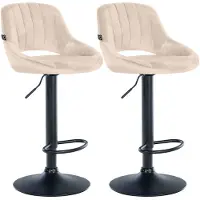 CLP Milet Set van 2 barkrukken - Met rugleuning - Verstelbaar - Velvet - Fluweel - zwart/creme