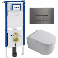 Geberit QeramiQ Dely Swirl Toiletset - 36.3x51.7cm - UP720 Duofix Sigma inbouwreservoir - 35mm zitting - gunmetal bedieningsplaat - rechthoekige knoppen - wit glans