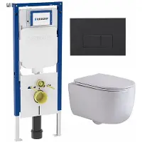 Geberit QeramiQ Dely Swirl Toiletset - 36.3x51.7cm - UP720 Duofix Sigma inbouwreservoir - slimzitting - bedieningsplaat antraciet mat - rechthoekige knoppen - wit glans