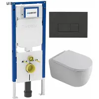 Geberit QeramiQ Dely Swirl Toiletset - 36.3x51.7cm - UP720 Duofix Sigma inbouwreservoir - 35mm zitting - bedieningsplaat antraciet mat - rechthoekige knoppen - wit glans
