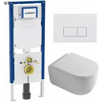 Geberit QeramiQ Dely Swirl Toiletset - 36.3x51.7cm - UP720 Duofix Sigma inbouwreservoir - 35mm zitting - glans witte bedieningsplaat - rechthoekige knoppen - wit glans