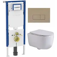 Geberit QeramiQ Dely Swirl Toiletset - 36.3x51.7cm - UP720 Duofix Sigma inbouwreservoir - slimzitting - bedieningsplaat taupe - rechthoekige knoppen - wit glans SW1237202/SW1102379/SW1000766/SW1026256