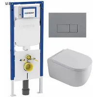 Geberit QeramiQ Dely Swirl Toiletset - 36.3x51.7cm - UP720 Duofix Sigma inbouwreservoir - 35mm zitting - bedieningsplaat licht grijs - rechthoekige knoppen - wit glans