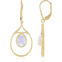 Cavill - Zilveren oorbellen - 925 Sterling zilver verguld - Blauwe ovale Maansteen cabochon 2,7 ct - Elegante oorhangers met klapsluiting - 40 mm