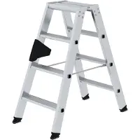 Munk trapladder, 2 x 4 treden, aluminium, rechthoekige buisbomen, 80 mm treden, ergo-pad gripzone, nivello ladderschoenen, tot 150 kg
