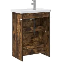 vidaXL Badkamermeubel Set Gerookt eiken 61 x 40 x 84,5 cm Bewerkt hout