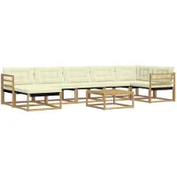 vidaXL Buiten bank set 8 st Wit en crèmekleurig Massief Acacia Hout