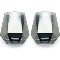 Intirilife 2x drinkglas in hexagon design in rookgrijs - 240 ml inhoud - watersapglas vaatwasmachinebestendig kristalglas schokbestendig