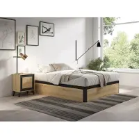 Vente-unique Bedbodem met opbergruimte 140 x 200 cm - Licht natuur en zwart - NAMOSI van YSMÉE