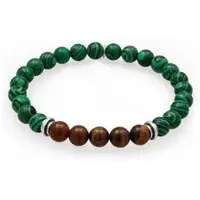 KUZZOI - Armband - Armband Heren Ballen Tijgeroog Bruin Malachiet Groen 925 Sterling Zilver 21 cm -