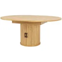 MODFU Eettafel, uitschuifbare keukentafel met dubbele opbergruimte, ronde tafel met gebogen schuifdeuren, geschikt voor maximaal 6 personen, naturel