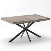 MODFU Uitschuifbare Eettafel - Met Opberglade En X-Poot - Industrieel - Voor Eetkamer - MDF En Metaal - Grijs - 140-180 X 80 X 76 Cm