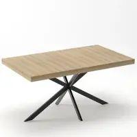 MODFU uitschuifbare retro eettafel met een natuurlijke tafelblad en een bijpassend salontafel, met verborgen opbergruimte, geschikt voor de woonkamer of eetkamer, naturel