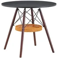MODFU - Ronde Eettafel - Met Opbergkorf - Scandinavisch - Voor Eethoek - MDF En Massief Hout - Zwart En Walnootkleur - 80 Cm