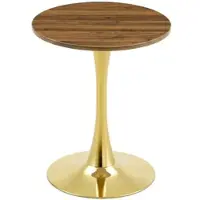 MODFU - Ronde Bijzettafel - Mid-Century Stijl - Voor Woonkamer - MDF En Metaal - Goud En Walnootkleur - 60 Cm