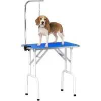 PawHut Huisdierverzorgingstafel-Rubber, Roestvrij staal-81L x 48,5B x 80H cm-Blauw