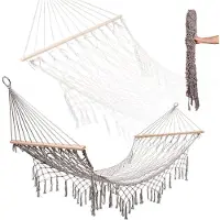 Kik Boho Hangmat met Franjes - Grijs, 200cm - Ontspanning in de Tuin