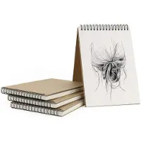 LONGZIMING -Spiraal Schetsboek - Tekenblok - Kunstnotitieboekje - Vloeivrij 160g Papier - Oogvriendelijk Crèmewit - Duurzaam Kraftpapier - Robuuste Bescherming - Ideaal Voor Onderweg - 4 Stuks