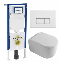 Geberit QeramiQ Dely Swirl Toiletset - 36.3x51.7cm - UP720 Duofix Sigma inbouwreservoir - 35mm zitting - metalen bedieningsplaat mat wit - rechthoekige knoppen - glans wit