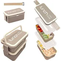 VHV -Dubbellaagse Bento-box — Lekvrije lunchdoos — Ruime lunchbox voor volwassenen en kinderen — Voedselbewaardoos voor kantoor, school en picknicks — 1400 ml — Koffiebruin