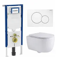 Geberit QeramiQ Dely Swirl Toiletset - 36.5x53cm - UP720 Duofix Sigma inbouwreservoir - slim zitting - witte sigma bedieningsplaat - ronde knoppen - glans wit SW1237202/0700518/SW1000766/SW1026256