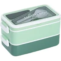 VHV - Premium Bento Lunchbox Set 1600ML - Lekvrije Maaltijdcontainer voor Werk, School en Picknick - Groen