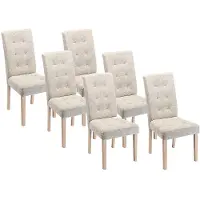 Vente-unique Set van 6 stoelen VILLOSA - Stof & houten poten - Beige