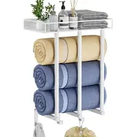 Unyqoos Ruimtebesparende Wandhanddoekhouder met Multifunctioneel Opbergrek voor Badkamer