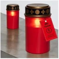 Novaliv 2 stuks graflichten LED met batterij en timer 6/18 graflichten rood langdurige graflamp LED kaarsen flikkerende vlam grafkaars gedenkkaars graflantaarn eeuwig licht rouwkaars