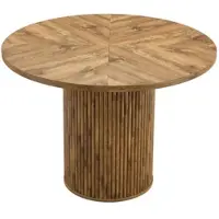 STILVORA Eettafel Rond 100 Cm - Vierdelig Tafelblad Met Houtnerf - Met Opbergruimte In Poot - Voor Eethoek En Keuken - MDF Houtkleur