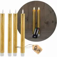 Novaliv LED-kaarsen met timer GOUD 4 stuks binnen 6 uur - ECHTE WAS 18 cm hoogte voor kaarsen 2,2 cm diameter 2 AAA-batterijen vereist LED-kaarsen flikkerende vlam bewegende vlam licht