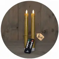 Novaliv LED-kaarsen met timer GOUD 2-pack voor binnen met timerfunctie 6 uur ECHTE WAS 18 cm hoogte voor kaarsen 2,2 cm diameter 2 AAA-batterijen vereist LED-kaarsen flikkerende vlam bewegende vlam