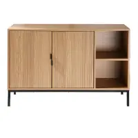 CALICOSY - Dressoir met 2 deuren en 2 open vakken in groefhoutlook L110 cm - TARA