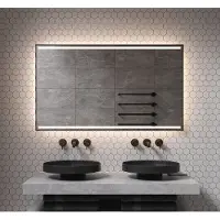 Schaere Badkamerspiegel met directe en indirecte verlichting, verwarming, instelbare lichtkleur, dimfunctie en mat zwart frame 120x70 cm