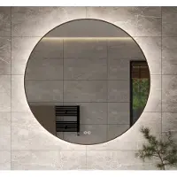 Schaere Ronde badkamerspiegel met indirecte verlichting, verwarming, touch sensor, dimfunctie en koperen frame 100x100 cm