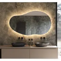 Schaere Organische badkamerspiegel met indirecte verlichting, verwarming, instelbare lichtkleur en dimfunctie 140×81 cm