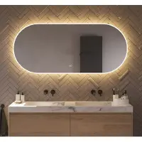 Schaere Ovale badkamerspiegel met directe en indirecte verlichting, verwarming, instelbare lichtkleur en dimfunctie 160×70 cm