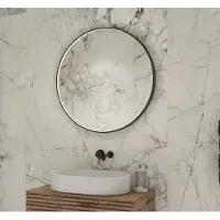 Schaere Ronde badkamerspiegel met directe verlichting, verwarming, instelbare lichtkleur, dimfunctie en mat zwart frame 80×80 cm