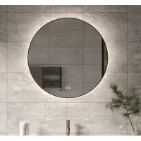 Schaere Ronde badkamerspiegel met indirecte verlichting, verwarming, touch sensor, dimfunctie en koperen frame 60x60 cm