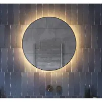 Schaere Ronde badkamerspiegel met indirecte verlichting, verwarming, instelbare lichtkleur, dimfunctie en mat zwart frame 70x70 cm