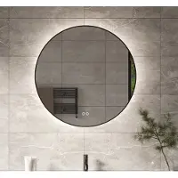 Schaere Ronde badkamerspiegel met indirecte verlichting, verwarming, touch sensor, dimfunctie en gun metal frame 80x80 cm