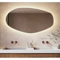 Schaere Organische badkamerspiegel met indirecte verlichting, verwarming, instelbare lichtkleur en dimfunctie 140x75 cm