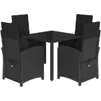vidaXL 5-delige Tuinset met kussens poly rattan zwart