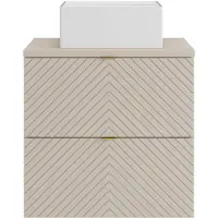 Vente-unique Zwevend badkamermeubel in visgraatmotief met vierkante opzetwastafel - Beige - 60 cm - DORIONI