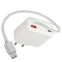 IMoshion GaN Oplader met uittrekbare USB-C kabel 65W - USB-A + USB-C - Wit