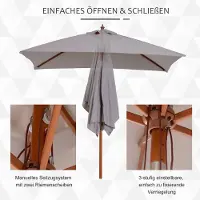 HAUSS SPOLE Parasol – Verstelbare Kantelstand – 200 x 150 x 235 cm – Hout En Polyester – Grijs – Voor Tuin En Strand